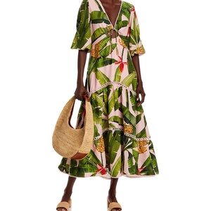 NWT FARM Rio Pink and Green Midi Dress